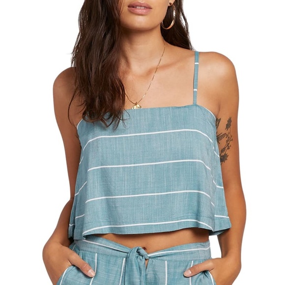 NWT Blue Stripe Flowy Crop Camisole Tank Top - Picture 1 of 5